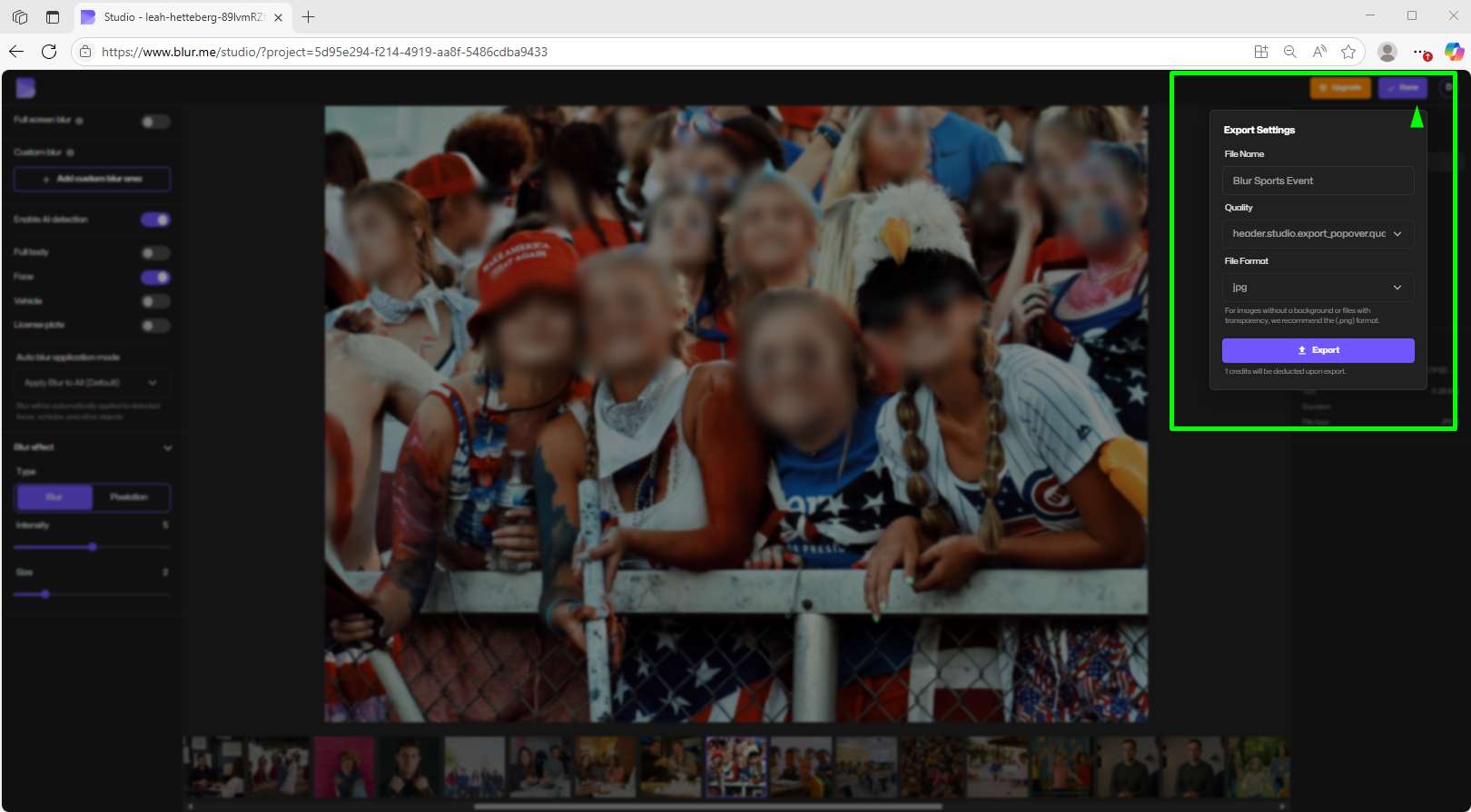 Exporting blurred picture