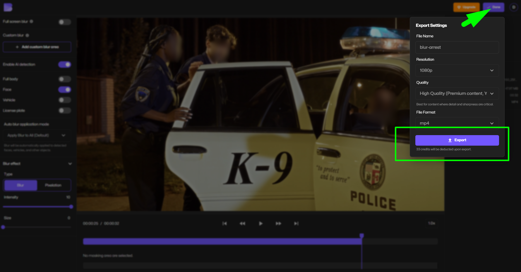 Exporting redacted video.
