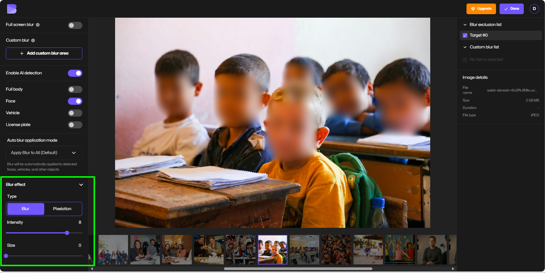 Adjusting blur screen.