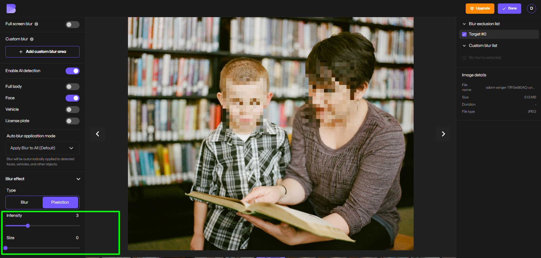 Blur face in picture