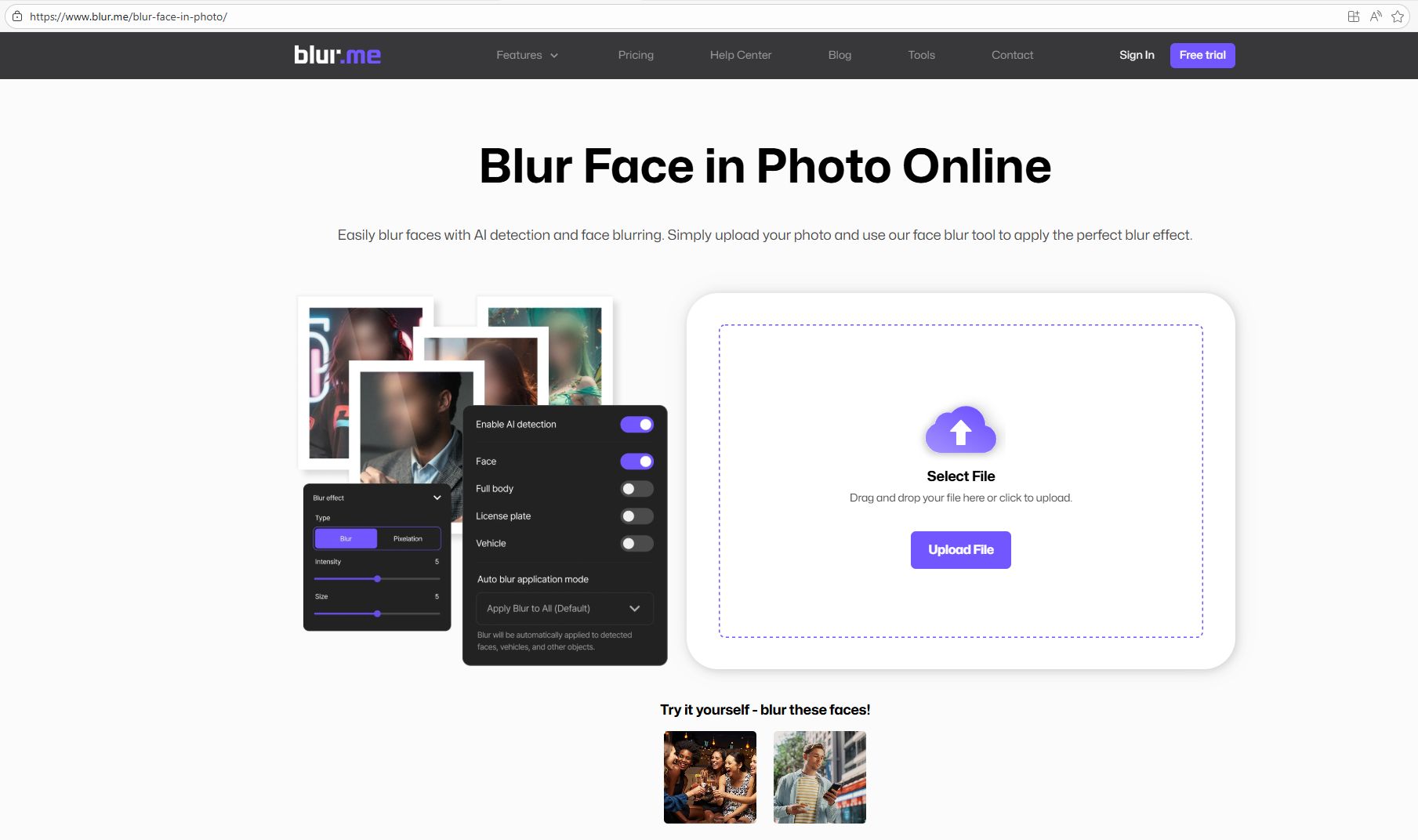 Blur face in photo homepage