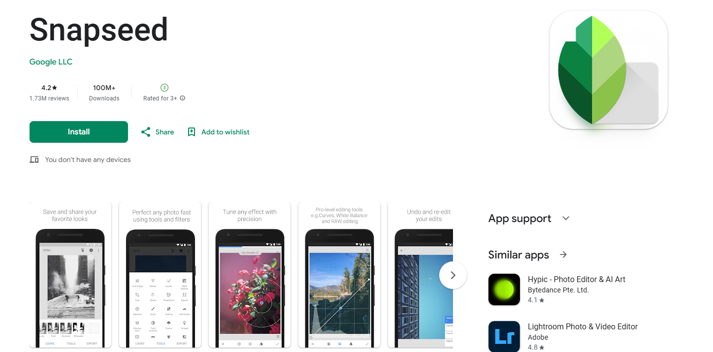 Snapseed blur image page.