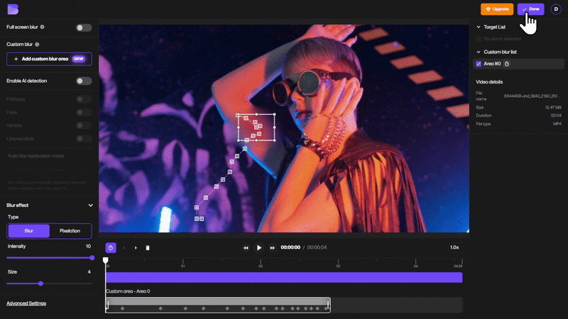 export settings panel after blurring a moving object in video online.