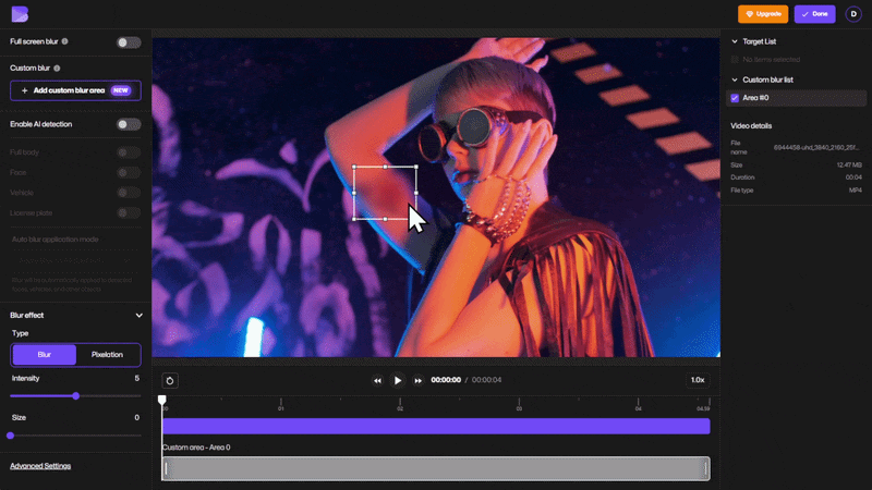 blur moving object in video online with keyframe tracking