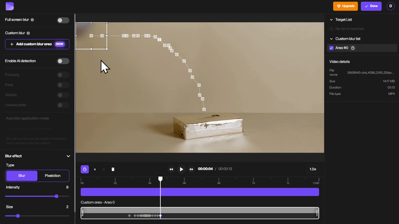 screen adjusting the blur position to follow the moving object.