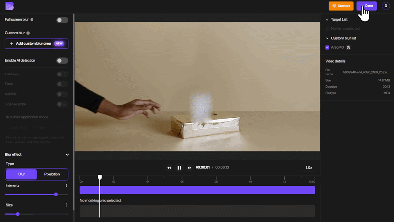 export screen after blurring the moving object in the video.