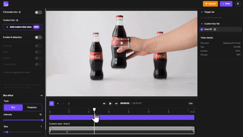 Blur on logo being tracked by BlurMe custom blur tool.